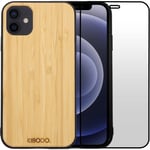 Coque iPhone 12/12 Pro Bois Bambou & TPU - Verre Trempé 9D Offert - Légère & Résistante - Protection Élégante pour Votre Téléphone - Neuf