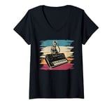 Womens Modular Synthesizer Keyboard Electronic Music Analog Cat V-Neck T-Shirt