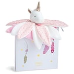 Doudou et Compagnie - Doudou Pétales Attrape-Rêves - Licorne - Boite Cadeau - Rose et Blanc - 26 Cm - Doux - Idée de Cadeau Naissance Fille - Garantie Doudou Perdu - DC3547