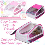 Cosy Luna Pop-up Travel Cot with 50+ UPF Cover Camping Baby Cot PINK BBGG NEW 