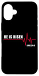 Coque pour iPhone 16 Plus He is Risen – Jesus Heartbeat Pulse Christian Faith EKG