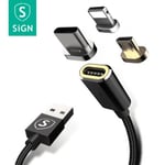 SiGN Magnetkabel 3-i-1 USB-C, Lightning, Micro-USB 2.4A 1 m - Svart