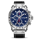 Sininen Chronograph Quartz Kellot Miehille Huippumerkki Luxury Megir Blue Miesten Urheilukello Kello Tuntiaika