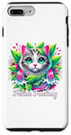 Coque pour iPhone 7 Plus/8 Plus Feline Fantasy Chat bien-aimé Feuilles Vertes Rose Wonder Cat Love