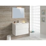 Meuble de salle de bain 1 vasque 2 tiroirs et miroir LED L80cm MILA blanc brillant Taille unique