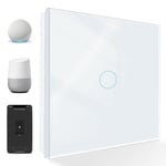 Smart Alexa Interrupteur 1 Compartiment 1 Voie 2,4 Ghz Alexa Google Home Prise En Charge De L'Application Tuya Commande Vocale Verre Trempe Cadre Tactile Interrupteur Mural Encastre Blanc