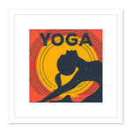 Yoga Pose Yogi Yellow Orange Silhouette Retro Style Wellness Relaxation Gym Studio Square Wooden Framed Wall Art Print Picture 8X8 Inch