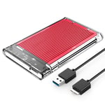 ORICO 2.5 Inch Hard Drive External Enclosure USB 3.0 to SATA 3.0 Hard Disk Caddy Case For 7-9.5 MM 2.5’’ HDD SSD Up To 4 Tb with Usb 3.0 Cable, Tool-Free [Transparent with Red Aluminum]