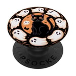 Chat Adorable avec Fantômes Mignons , Halloween Boo PopSockets PopGrip Interchangeable