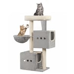 Hzuaneri Arbre à Chat,Tour de Jeux 98 cm, Meubles de Maison pour Chats avec 2 Niches, Grande Plate-Forme, Sisal Griffoir, Hamac, Gris Clair MS10018LG