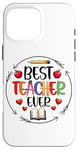 Coque pour iPhone 16 Pro Max Best Teacher Ever Crayon Apple Heart Book