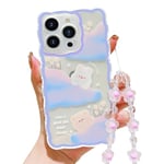 HZLFCZL Compatible avec Coque iPhone 15 Pro Max avec Chaine Aesthetic Mignon Motif animé Nuage Fleur Ours Lapin Cute Clear Femmes Filles Kawaii Soft TPU Transparent Case for iPhone 15 Pro Max-Violet