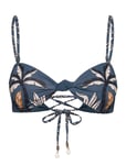 Malina Lottie Printed Bandeau Bikini Top Marinblå