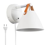 B·LED BARCELONA LED BarcelonaLED Applique Murale avec Câble et Interrupteur Prise Nordique Blanche avec Bracelet en Cuir Prise GU10 pour Chambre lit Salon Table de Chevet