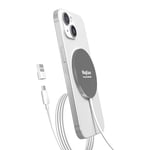 MagEase Mag-Safe Charger Long Cable, 1.5M Magnetic Wireless Charger Compatible with iPhone 15/14/13/12 Series and AirPods 3/2/Pro (Z-Grey)