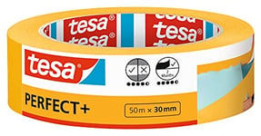 tesa Masking Tape PerfectPlus - Painter's Tape Made of Thin Washi Paper for Precise Masking During Painting Work - for Indoor use - 50 m x 30 mm
