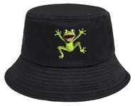 Malaxlx Grenouille Noir Bob Chapeau de Pêcheur Femme Homme Chapeau de Soleil Chapeau de Seau Anit-UV d'été Chapeau de Plage Pliable