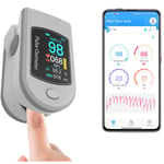 Pulse_Oximeter Fingertip,Blood Oxygen Saturation Monitor with Alarm,Read in 8s,SpO2 & PR & Pulse Wave,Auto-Sleep Function,LED (Bluetooth-gray)