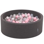 KiddyMoon 90X30cm/300 Balles ∅ 7Cm Piscine À Balles Pour Bébé Rond Fabriqué En UE, Gris Foncé:Perle/Gris/Transparent/Rose Clair