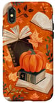 Coque pour iPhone X/XS Orange Bohème Ethnique Vintage Citrouille Automne Feuilles & Livre