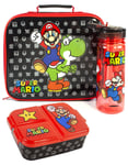 Nintendo Black Mario Yoshi Print Lunch Bag Bottle and Snack Pot Unisex Kids