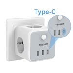 TESSAN-Prolongateur de prise électrique avec ports USB,cube de prise en T,multi-robinets,adaptateur de multiprise pour la maison et les voyages,prise européenne et coréenne - Type Gray 3 USB Type C