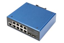 DIGITUS Switch réseau Industriel administrable 10 Ports Gigabit Ethernet PoE - 8X RJ45 + 2X SFP-Uplink - 30W de Budget PoE par Port RJ45 - L2 administrable - Montage sur Rail DIN - 10/100/1000Mbps