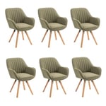 MEUBLE COSY Lot de 6 Chaise Salle à Manger Scandinave Fauteuil Coiffeuse Siège Pivotant avec Accoudoirs pour Chambre Salon Cuisine Bureau, Rembourré en Tissu Pieds en Bois Massif, Vert, 60x58x83cm