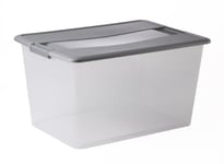 Sundis Boîte de Rangement avec couvercle clipsable et poignées ergonomiques, Transparent / Argent, 48 L