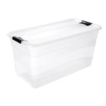 keeeper Boîte de Rangement avec Couvercle et Système de Fermeture Coulissante, 79,5 x 39,5 x 40 cm, 83 l, Cornelia, Transparent