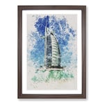 Big Box Art The Burj Al Arab in Dubai Vol.2 Watercolour Framed Wall Art Picture Print Ready to Hang, Walnut A2 (62 x 45 cm)