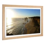 Big Box Art Framed Print of Seascape Victoria Australia Twelve Apostles Cliffs Beach (3) Design | Wall Art Picture| Home Decor for Living Room, Bedroom, Office, Oak, A2 / 24.5x18 Inch / 62x45cm