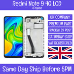 Redmi Note 9 4G M2003J15SC LCD Display Screen Touch Digitizer Assembly + Frame