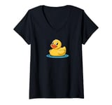 Womens Cute Yellow Rubber Ducky Little Bath Toy Duck V-Neck T-Shirt