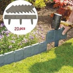 Bordures pour Jardin Plastique Bordure de Pelouse Jardin Imitation Pierre Clôture de Bordure 20 Pièces Gris