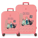 Enso Ciao bella Set Valise Rose 55/70 cm ABS Rigide Fermeture TSA Intégrée 116L 7.54 kg 4 Double Roues bagage à main