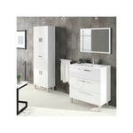 Meuble sous vasque 3 tiroirs 80 cm + vasque + miroir + colonne Blanc - ENATHA - Meuble : L 80 x l 45 x H 86 cm Vasque : L 81.5 x l 46 x H 18 cm