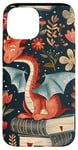 Coque pour iPhone 15 Motif de ver de bibliothèque Cute Dragon Books Cottagecore