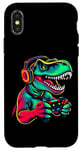 Coque pour iPhone X/XS Gaming Dinosaurs- Le T-rex joue aux jeux vidéo