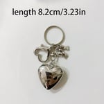 Y2K Vintage Heart Bowknot Nyckelring Silverfärgad Metall Nyckelring B A1