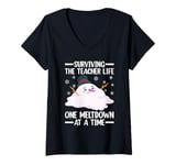 Womens Surviving The Teacher Life One Meltdown At A Time V-Neck T-Shirt