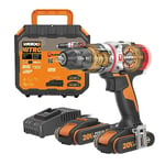 WORX NITRO - Perceuse à Percussion sans Fil - Batterie 20 V/2Ah et Moteur Brushless - SlammerDrill - Technologie ActiveHammer - Livrée avec 2 Batteries et Accessoires - 60 Nm - ⌀ 13 mm - WORX WX354