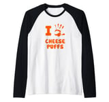 I Love Cheese Puffs Hand Print Crumbs Light Manche Raglan