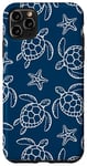 Coque pour iPhone 11 Pro Max Joli motif floral tortue de mer bleu marine corail et coquillage