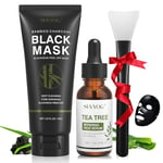 Blackhead Peel Off Face Mask, SHVYOG 3-in-1 Blackhead Remover Charcoal Mask with Brush & Tea Tree Serum, Purifying Deep Cleansing Black Mask for Blackheads, Dirt, Acne, Pores Shrinking (100g+30ml)