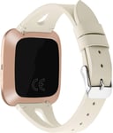 Simpleas Leather Band compatible with Fitbit Versa, Genuine Leather Watches Strap (Beige)