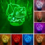 Anime Figur 3D Bulbasaur LED Optisk Illusion Sovrumsdekoration