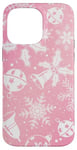 Coque pour iPhone 14 Pro Max Pink Aura Motif floral et flocons de neige d'hiver