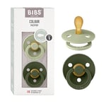 BIBS Colour Symmetrical Soother 2-Pack, BPA Free Dummy Pacifier, Symmetrical Nipple. Natural Rubber Latex, Made in Denmark. 0-6 Months (Pack of 2), Sage/Hunter Green