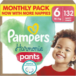 Pampers Harmonie Nappy Pants Size 6, 132 Nappies, 15kg+, Monthly Pack, Gentle